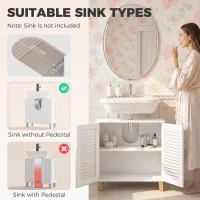 HOMCOM Under Sink Bathroom Cabinet Adjustable Shelf Under Sink Cabinet 2 Louvered Doors, White(m-4)