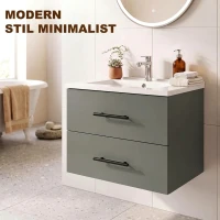 HOMCOM Dulap pentru Baie cu Lavoar din Ceramică, 2 Sertare, 61 x 40 x 48 cm, Verde(m-7)