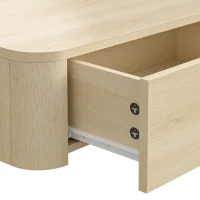 HOMCOM Coiffeuse Murale Moderne avec Miroir Rond et Tiroir Dissimulé, pour Chambre, Petit Espace, 60 x 38 x 18 cm, Chêne(m-11)