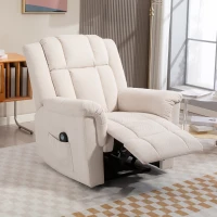 HOMCOM Cadeirão Relax Reclinável com 8 Pontos de Massagem e Calor Lombar, com Apoio para os Pés, Encosto Largo e Bolso Lateral, Bege(m-5)