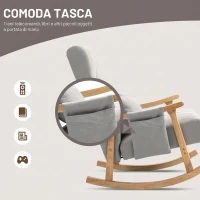 HOMCOM Sedia a Dondolo in Tessuto Effetto Lino Imbottita, Seduta Profonda, Gambe in Legno di Caucciù, Grigio(m-6)