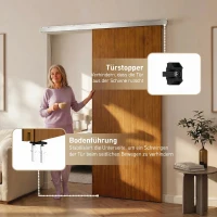 HOMCOM Porte Coulissante 90 x 210 cm Porte avec Kit de Quincaillerie Moderne Rail Silencieux Surface en PVC Imperméable Marron(m-6)