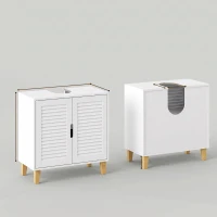 HOMCOM Under Sink Bathroom Cabinet Adjustable Shelf Under Sink Cabinet 2 Louvered Doors, White(m-3)