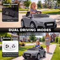 AIYAPLAY 12V Audi TT RS Licensed Electric Car, Electric Ride On Toy with Remote Control, Dual Motors, 4-Wheel Suspension, Grey(m-5)