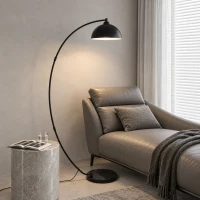 HOMCOM C-förmige Stehlampe, moderne Bogenlampe mit schalenförmigem Reflektorschirm, Fußschalter und Marmorsockel, Schwarz(m-10)