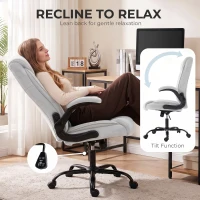 HOMCOM Chaise Bureau Ergonomique en Tissu Flanelle, Hauteur Réglable, Bascule, Accoudoirs Relevables, 66x77x122cm, Gris Clair(m-9)