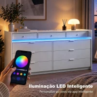 HOMCOM Cómoda com Luzes LED Estação de Carregamento e 9 Gavetas 148,7x45x82 cm Branco(m-4)