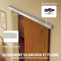 HOMCOM Porte Coulissante 90 x 210 cm Porte avec Kit de Quincaillerie Moderne Rail Silencieux Surface en PVC Imperméable Marron(m-5)