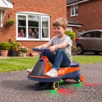 AIYAPLAY 12V Electric Wiggle Car, 2-In-1 Kids Ride On Toy with 2 Speeds, Soft Start, PU Wheels, RGB Lights, Up to 60 kg, Orange(m-2)