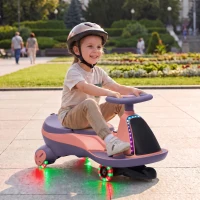 AIYAPLAY 12V Electric Wiggle Car, 2-In-1 Kids Ride On Toy with 2 Speeds, Soft Start, PU Wheels, RGB Lights, Up to 60 kg, Pink(m-14)
