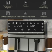 HOMCOM Friteuse à air sans huile, Air Fryer, double compartiment 8,5 L, 2700 W - 8 programmes, température réglable, minuterie(m-7)