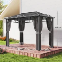 Outsunny 2 x 3.5 m Hardtop Gazebo with Galvanised Steel Roof, Waterproof Permanent Pavilion Garden Gazebo with Netting and Curtains for Patio, Deck, Dark Grey(m-3)