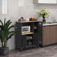 HOMCOM Dulap pentru Cuptor cu Microunde cu Dulap Inferior și 3 Rafturi Laterale cu Ușă din Sticlă, din Lemn, 80x35x97 cm, Negru(m-5)
