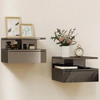 HOMCOM Set de 2 noptiere moderne suspendate cu sertar și poliță din lemn, 35x32x22,5cm, negru lucios(m-15)