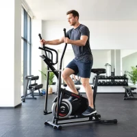 SPORTNOW 2 in 1 Elliptical Cross Trainer for Home with Adjustable Resistance & Seat, Bluetooth App, LCD Monitor, Wheels(m-9)