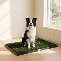 PawHut Hondentoilet 76 x 50,5 cm met kunstgras, wasbaar puppytoilet voor balkon en binnen, zwart + groen(m-8)
