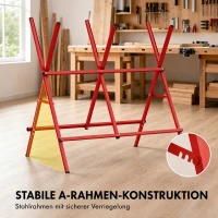 HOMCOM Inklapbare heavy-duty zaagbok met verstelbare hoogte en breedte, A-frame met vergrendelingsgesp(m-4)