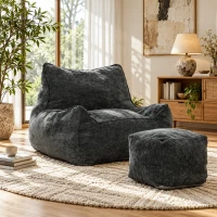 HOMCOM Bodensessel mit Ottoman, rahmenloser Cloud-Sessel aus Chenille, mit Rückenlehne und Armlehnen(m-10)