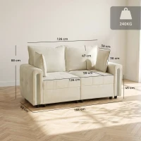 HOMCOM 2 Seater Sofa with Lift-Up Storage, 168 cm Comfy Velvet Small Couch with Wide Deep Seat, Plush Backrest, Thick Padding, 2 Pillows, Loveseat for Living Room, Home Office, Beige(m-3)