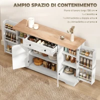 HOMCOM Credenza Cucina Buffet Moderna con Cassetto e 4 Ante, Mobile Cucina con Ripiani Regolabili, 6 Portaspezie, 138x40x83.5 cm, Bianco(m-4)