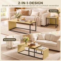 HOMCOM Zestaw 2 stolików kawowych, stolik do kawy, stolik pomocniczy, MDF, metal, 90 x 48 x 42 cm/59 x 42 x 36 cm, drewno naturalne + czarny(m-6)