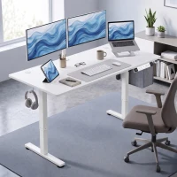 HOMCOM Escritorio Elevable Eléctrico 140x70 cm Altura Ajustable 72-120 cm 3 Memorias Silencioso 2 Ganchos 2 Pasacables Blanco(m-2)
