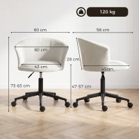 HOMCOM Scaun de birou rotativ din chenille, înălțime reglabilă, pentru machiaj, studio sau dormitor, crem(m-3)