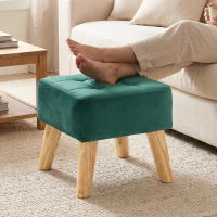 HOMCOM Fußhocker, Ottoman, gepolsterter Sitz mit Stoffbezug und Holzfüßen, 27 x 27 x 26 cm, Dunkelgrün(m-2)