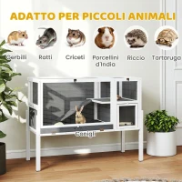 PawHut Gabbia per Conigli e Criceti da Interno Rialzata con Vassoio Estraibile e Tetto Apribile, Grigio(m-8)