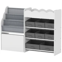 AIYAPLAY Estantería Infantil Juguetes con 8 Cestas de Tela Cajón con Ruedas Librería Estante Abierto 3-8 Años 109x30x80cm Blanco(m-11)