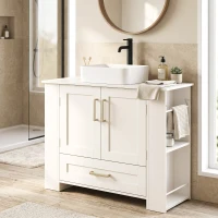 HOMCOM Móvel para Lavatório com Prateleiras na Porta Suporte para Rolo Gaveta e Nichos Abertos para Lavatório sem Coluna Branco(m-9)