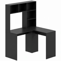 HOMCOM Modern Corner Computer Desk, L Shaped Desk with Monitor Stand and Storage Shelves for Home Office, Bedroom, Black(m-1)