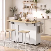 HOMCOM Ilha de Cozinha com Rodas, Tampo Extensível, Estação de Carregamento, Compartimento para Balde, Prateleiras nas Portas, Branco(m-2)