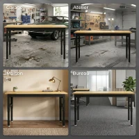 HOMCOM Établi d'Atelier Réglable, 121,9x50,8x79-99cm, Charge 900 kg, 2 Prises et 2 Ports USB, Panneau Perforé, Noir(m-8)