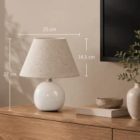 HOMCOM Tafellamp, vintage nachtlamp met keramische voet, linnen kap en E27-fitting(m-3)