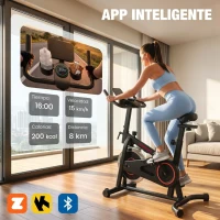 SPORTNOW Bicicleta Estática en Casa con APP Bluetooth Volante 6 kg Pantalla LCD Asiento y Manillar Ajustables Soporte Teléfono(m-4)
