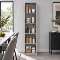 HOMCOM Küchenschrank, 5-Ebenen-Aufbewahrungsschrank, verstellbare Regale, für Wohnzimmer, Küche, Vorratskammer, Holz, Grau(m-10)