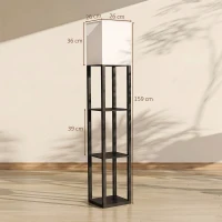HOMCOM Floor Lamp with Shelves, Modern Dimmable Standing Lamp with Fabric Lampshade, Adjustable Colour Temperature, Black(m-3)