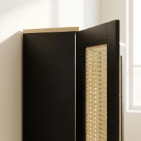 HOMCOM Cache-Radiateur en Bois, 2 Portes en Resine Tressée, Charnières Réglables, Étagère Supérieure, 78 x 19 x 75 cm, Noir(m-14)
