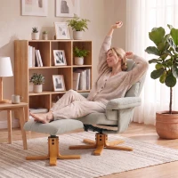 HOMCOM Fauteuil relax avec repose-pied, fauteuil de relaxation, dossier inclinable, assise rembourrée, 79x80x104cm, crème(m-5)