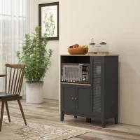HOMCOM Dulap pentru Cuptor cu Microunde cu Dulap Inferior și 3 Rafturi Laterale cu Ușă din Sticlă, din Lemn, 80x35x97 cm, Negru(m-4)