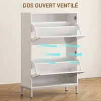 HOMCOM Meuble à Chaussures 12 Paires, Armoire à Chaussures, 2 Tiroirs Rabattables, Portes Miroirs, Blanc(m-6)
