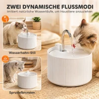 PawHut Kattenfontein 2,2 liter keramische drinkfontein met 4-traps filtersysteem, 2 modi, filter en schuim, ultrastille pomp, BPA-vrij(m-5)