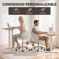 HOMCOM Silla de Oficina Forma de Pétalo con Ruedas de Terciopelo Función Basculante Asiento Ancho Altura Ajustable Crema(m-4)