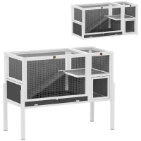 PawHut Kleintierstall für Zwerghamster, Kaninchen, Meerschweinchen, mit Zubehör, erhöhtes Design, Holz, Metall, Grau(m-12)