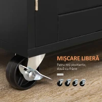 HOMCOM Carucior de bucatarie cu sertar pentru condimente si dulapior din lemn negru(m-5)