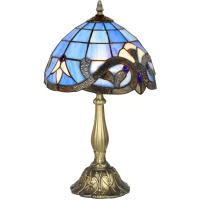 HOMCOM Tiffany Stained Glass Table Lamp, Handmade Antique Bedside Lamp for Bedroom, Living Room, Nightstand, Purple(m-13)