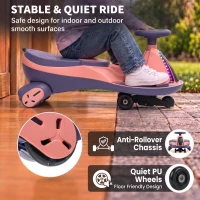 AIYAPLAY 12V Electric Wiggle Car, 2-In-1 Kids Ride On Toy with 2 Speeds, Soft Start, PU Wheels, RGB Lights, Up to 60 kg, Pink(m-6)
