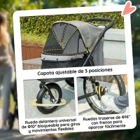 PawHut Carrito para Perros y Gatos Plegable hasta 10 kg Cochecito para Perros Pequeños de 3 Ruedas Grandes de Goma Gris(m-6)