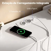HOMCOM Cómoda com Luzes LED Estação de Carregamento e 9 Gavetas 148,7x45x82 cm Branco(m-5)